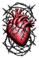heart surrounded by barbed wire tattoo design idea