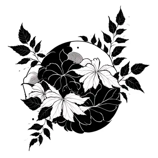 Cloud Japanese Leafs tattoo design idea