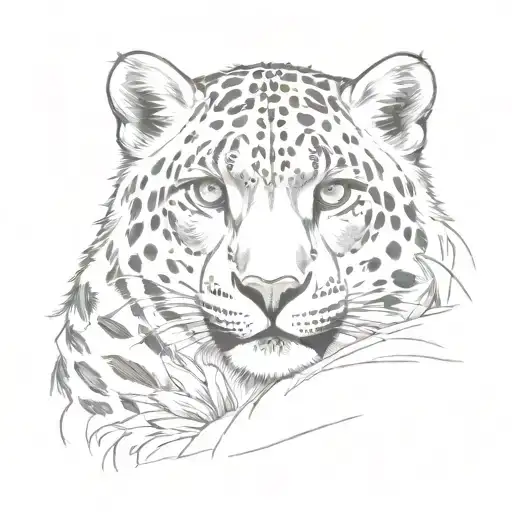 snow leopard sitting tattoo design idea