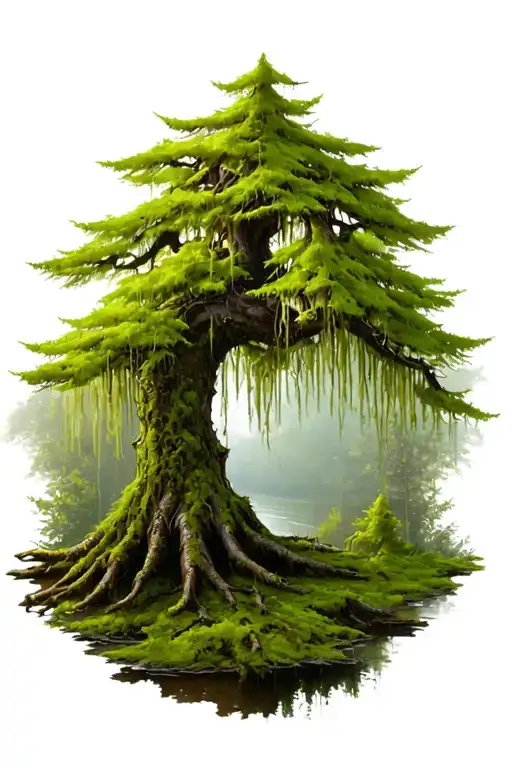 bald cypress knee with moss covered tree tattoo design idea