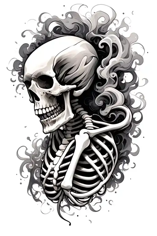 skeleton swirling smoke forming the shape tattoo design idea