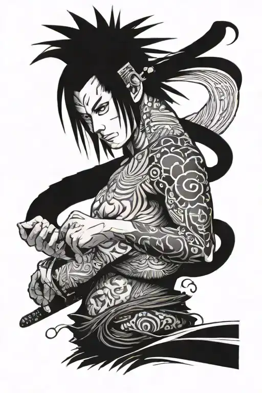 SASUKE RINIGAN ON KUNAI tattoo design idea