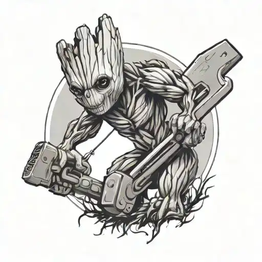 groot holding a chainsaw tattoo design idea