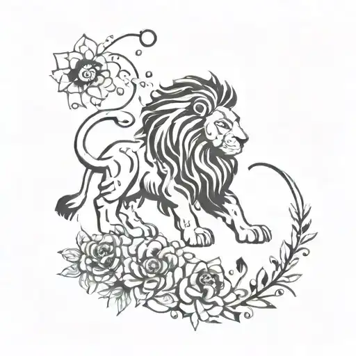 right balance, astro sign: lion/scorpio, flower (rose), travel, dog's paste, music tattoo design idea