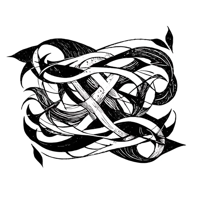 blackwork bold abstract shapes intertwined ornamental flourishes high-contrast  intricate aesthetic board raw strokes tattoo design idea
