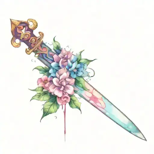 demon blood sword from adventure time with flowers tattoo design idea