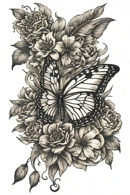time life butterfly flowers feather resurrection tattoo design idea