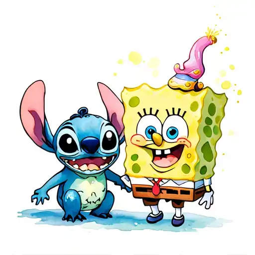 Stich and SpongeBob together tattoo design idea