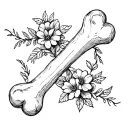 A sketch style vine of flowers wrapping around a dog bone tattoo design idea