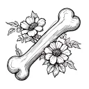 A sketch style vine of flowers wrapping around a dog bone tattoo design idea
