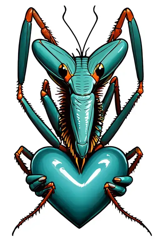 praying mantis holding a heart tattoo design idea