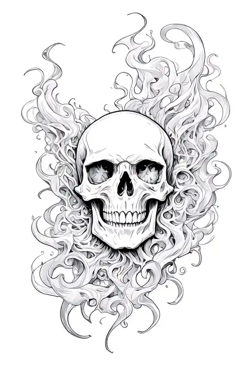 skull money ghosts raven dark smoke forming intricate patterns tattoo design idea