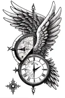 wing, with half compass, half clock, map, brick tattoo design idea