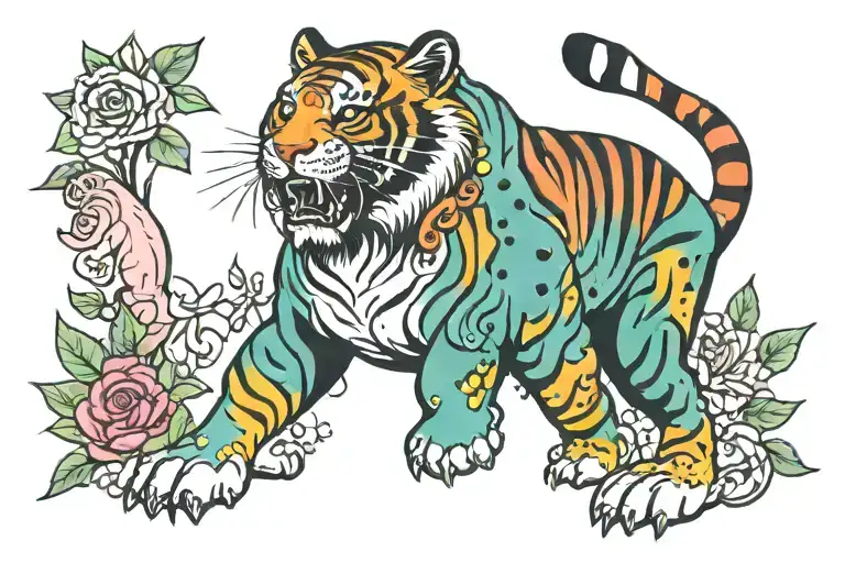 Rainbow Pooka dot tiger with no stripes 1/2 sleeve tattoo design idea