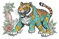 Rainbow Pooka dot tiger with no stripes 1/2 sleeve tattoo design idea