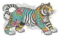 Rainbow Pooka dot tiger with no stripes 1/2 sleeve tattoo design idea