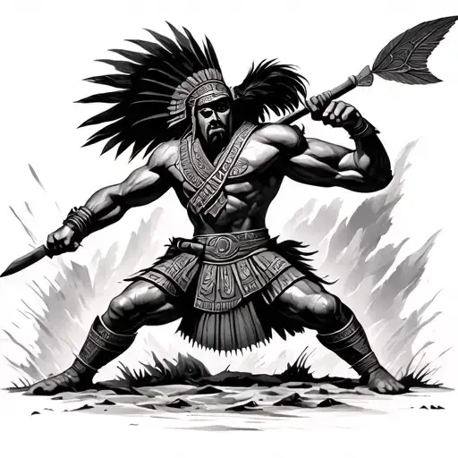 Aztec warrior battling tattoo design idea