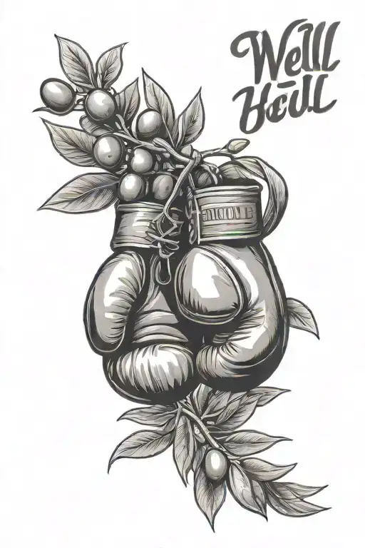 Olive branch with boxing gloves surrounded with it saying it is well hallelujah  tattoo design idea