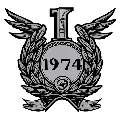 Greek Victory Wreath with the numbers 1974 on top and some victory symbols tattoo design idea