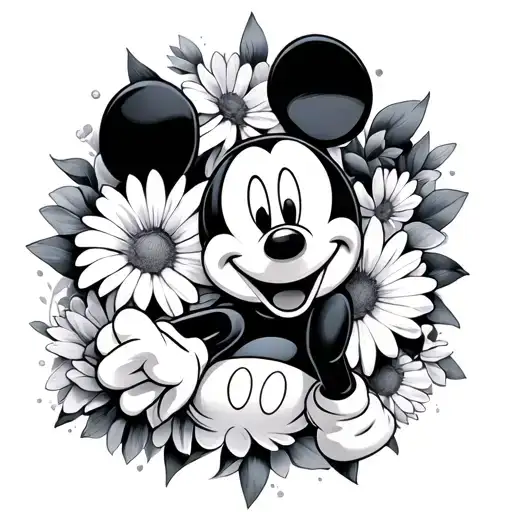 mickey mouse en marguerite tattoo design idea