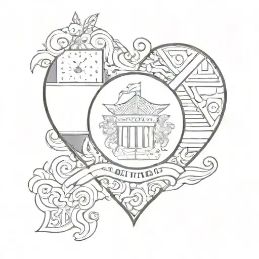 Name “belony” in the Haiti flag colors with a heart tattoo design idea