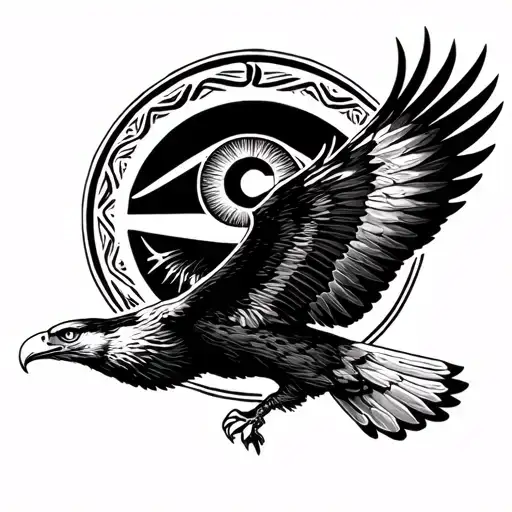 eagle soaring and eye of horus above it  tattoo design idea