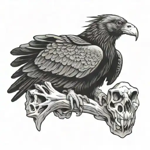 turkey vulture perched on bones tattoo design idea