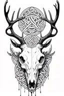 deer skull and celtic runes dripping tattoo design idea