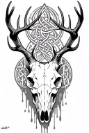 deer skull and celtic runes dripping tattoo design idea