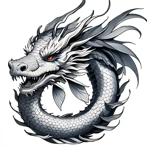 carpe koi et dragon coiled tattoo design idea
