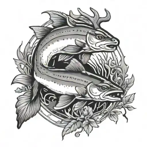 deer trout tattoo design idea