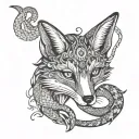 /imagine prompt: Stippling shading forearm tattoo design of a fox and a snake, intricate dotwork creating depth  tattoo design idea