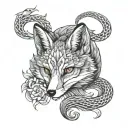 /imagine prompt: Stippling shading forearm tattoo design of a fox and a snake, intricate dotwork creating depth  tattoo design idea