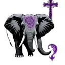 Elephant, cross, and semi-colon (teal and purple) tattoo design idea