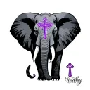 Elephant, cross, and semi-colon (teal and purple) tattoo design idea