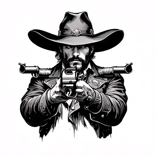 western outlaw gunslinger tattoo design idea