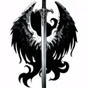 right wing angels wing left wing devils wing in between a sword tattoo design idea