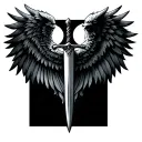 right wing angels wing left wing devils wing in between a sword tattoo design idea