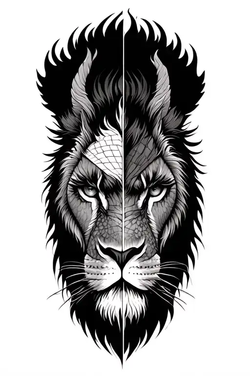 half dragon eye on a lion face tattoo design idea