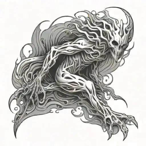 white stick figure surrounded by black shading  tattoo design idea