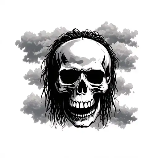 suicideboys G59 skull logo with a cloudy background tattoo design idea