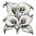 calla Lillie's with a line out of stem saying love tattoo design idea