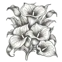 calla Lillie's with a line out of stem saying love tattoo design idea