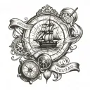 nautical chart theme with compass, anchor, and also the fireball whisky logo tattoo design idea