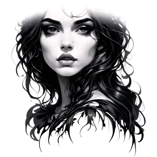 dark feminine woman face tattoo design idea