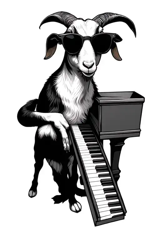 goat wearing sunglasses playing a piano keys tattoo design idea