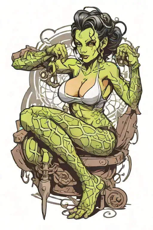scantily clad female Frankenstein in a sexy pose tattoo design idea