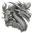 dragon with a goat side by side profile tattoo design idea