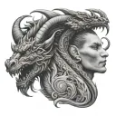 dragon with a goat side by side profile tattoo design idea