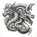 dragon with a goat side by side profile tattoo design idea